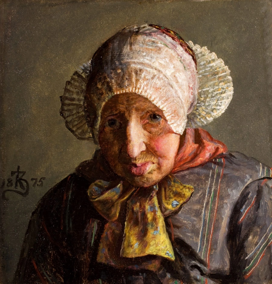 Kristian Zahrtmann - Busto di fronte di una vecchia di Ribe con un tappo di pipa, 1875, Museo d'arte di Ribe